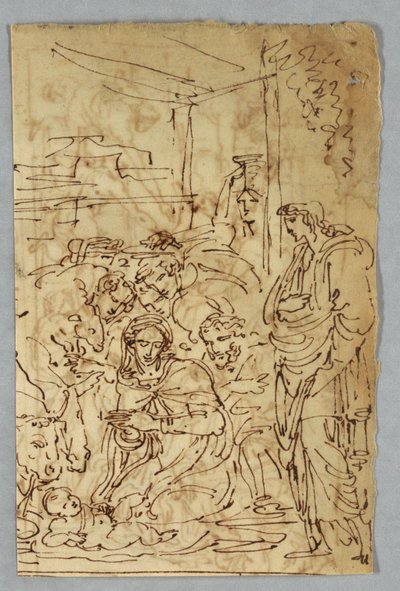 A Pásztorok imádása; Szent Mihály arkang Rafael után; Szent Margarita Rafael után; Aloof de Wignancourt, Caravaggio; Putti; Tanulmány az özönvízről; Verso: Disposition after Volterra; Szent Ceklia Rafael után; Henrik házasságának része… alkotó: Felice Giani