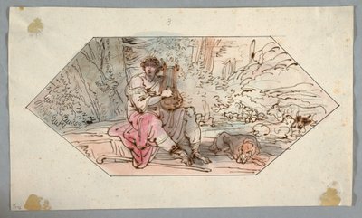 Rajz, Apolló őrzi Admetus király csordáit [vagy nyáját], 1780-1800 alkotó: Felice Giani