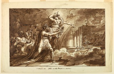 Rajz, Iris arra biztatja Priamost, hogy könyörögjön Hektor testéért Akhilleusztól, 1810-20 alkotó: Felice Giani