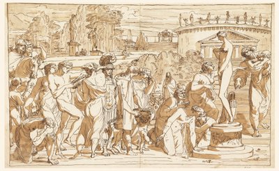 Rajz, Vénusz imádata klasszikus tájképben, 1820 körül. alkotó: Felice Giani