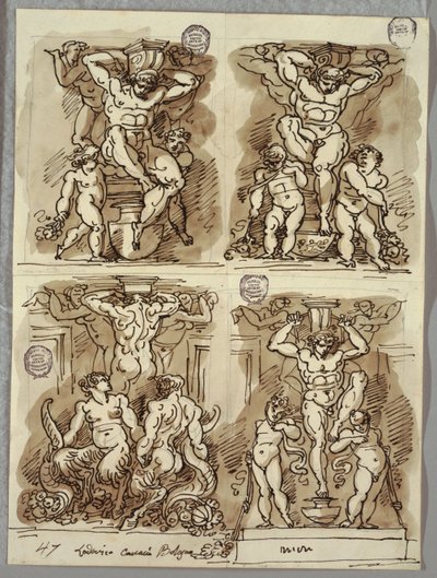 Négy herm, Tanulmányok a Carracci után alkotó: Felice Giani