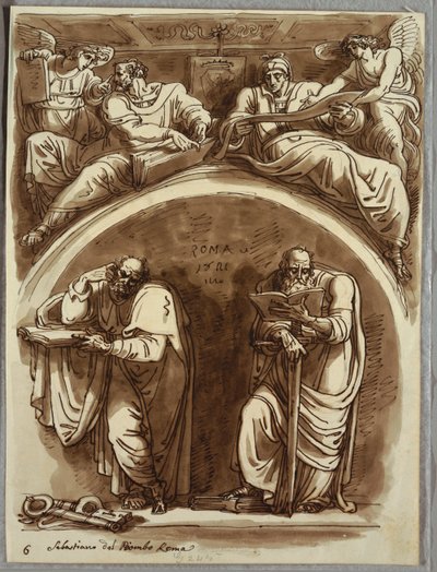 Lunette Szent Péterrel és Pállal, Mátéval és Ézsaiás prófétával, Tanulmányozás Sebastiano del Piombo után alkotó: Felice Giani