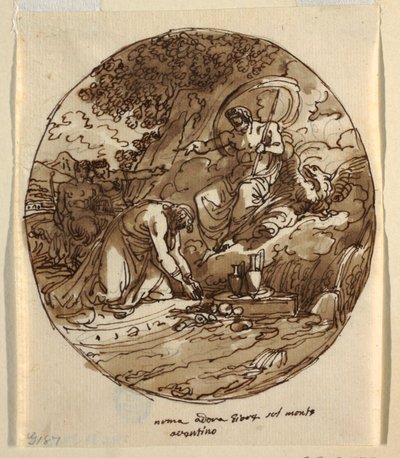 Numa Pompilius imádja Jove az Aventinuson, Mennyezeti kialakítás a Sala di Numa Pompiliushoz, Palazzo Milzetti, Faenza alkotó: Felice Giani