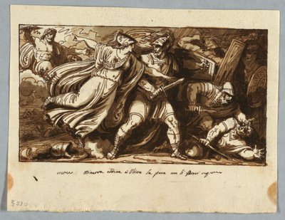 Lap egy vázlatfüzetből: Minerva megparancsolja Ulyssesnek, hogy kössön békét Penelope udvarlóival (Minerva induce Ulisse alla pace con i Proci) alkotó: Felice Giani