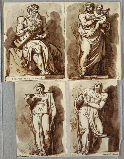 Tanulmányok négy szobor után II. Julius sírján, Michelangelo után: Mózes; Madonna és gyermek; Lea, Erény; Rachel, Vallás alkotó: Felice Giani