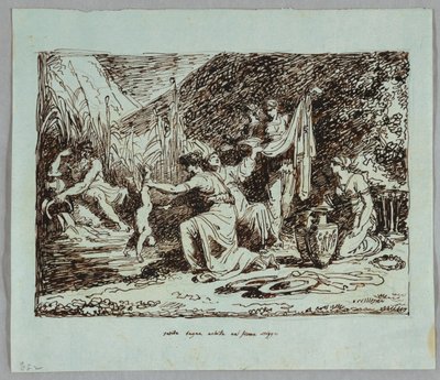 Thetis belemerül az Achillesbe a Styx folyóban alkotó: Felice Giani