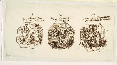 Három vázlat Theseus-témákról, a Sala di Teseo, Palazzo Gaddi, Forli számára alkotó: Felice Giani