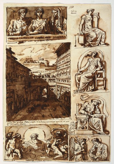 Különféle műalkotások. A Palazzo Mattei udvara Rómában alkotó: Felice Giani