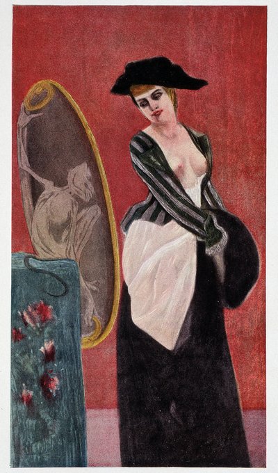Covettery démona: egy tükörben magát nézegető nő szörnyű tükörképe, Rudolf Klein „Felicien Rops”. alkotó: Félicien Rops