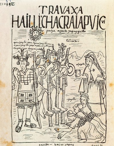 A mezőgazdasági munkák kezdete augusztusban (Tusrajz alkotó: Felipe Huaman Poma de Ayala