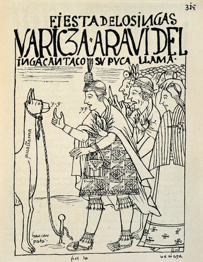 Láma feláldozása egy inka rítus alkalmából (Tintarajz, 1587 körül) alkotó: Felipe Huaman Poma de Ayala