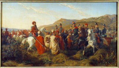 Algéria meghódítása (1830-1847): Algéria hadjáratának epizódja 1840-ben - Orléans hercege, Ferdinand Philippe (Ferdinand-Philippe) (1810-1842), Lajos Fülöp (Louis-Philippe) 1. király fia, szabadságot ad két arab fogoly a Bl. tábor közelében alkotó: Felix (after) Philippoteaux