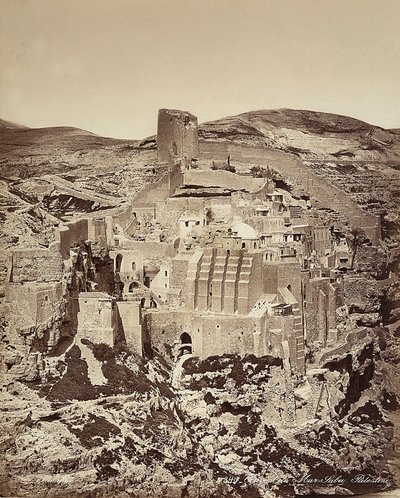 Kilátás a Mar Saba kolostorra, Izraelben alkotó: Félix Bonfils