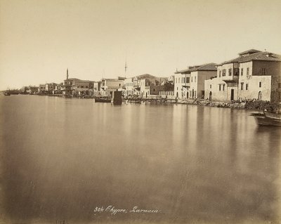 Kilátás nyílik Larnaca városára, Cipruson alkotó: Félix Bonfils