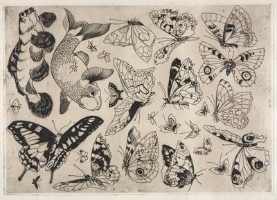 Vacsora Rousseau szolgáltatás: Pillangók és halak sz. 1866. 16. alkotó: Felix Bracquemond