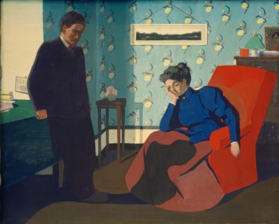 Piros fotelbelső és figurák alkotó: Felix Edouard Vallotton