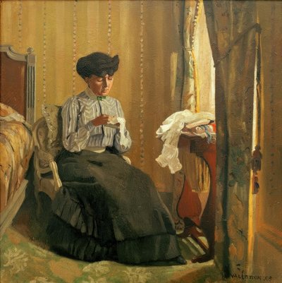 Fiatal nő varrás az ablak közelében alkotó: Felix Edouard Vallotton