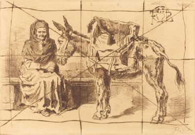 Cacoletière Assise (ülő nő és szamár) alkotó: Felix Hilaire Buhot