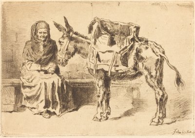 Cacoletière Assise (ülő nő és szamár) alkotó: Felix Hilaire Buhot