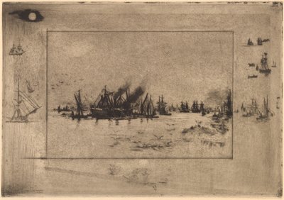 Port aux Mouettes kikötő sirályokkal, 1886. alkotó: Felix Hilaire Buhot
