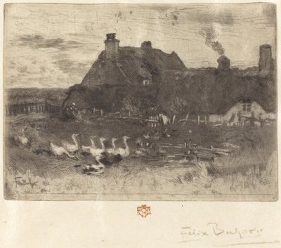 Les Petites Chaumières nádfedeles nyaralók – Kis tányér, 1878. alkotó: Felix Hilaire Buhot