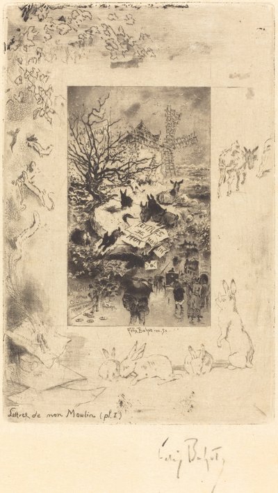 Címlap a Levelek a malomból c. 1885. alkotó: Felix Hilaire Buhot