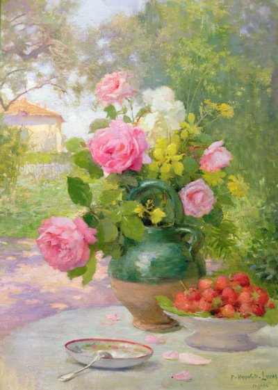 Rózsa és eper csendélet alkotó: Felix Hippolyte Lucas