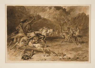 Rajz a találkozáshoz (indiai harc lóháton) alkotó: Felix O. C. Darley