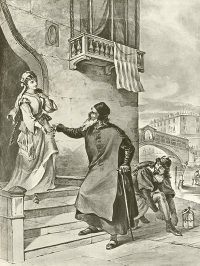Velencei kereskedő. II. felvonás, V. jelenet (mélynyomás) alkotó: Felix Octavius Carr Darley