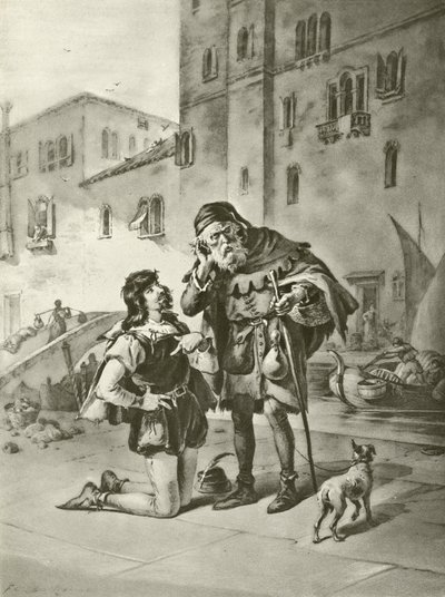 A velencei kereskedő. II. felvonás, II. jelenet (mélynyomás) alkotó: Felix Octavius Carr Darley