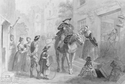Falusi jelenet holland gyarmati figurákkal a Hosack albumból. alkotó: Felix Octavius Carr Darley