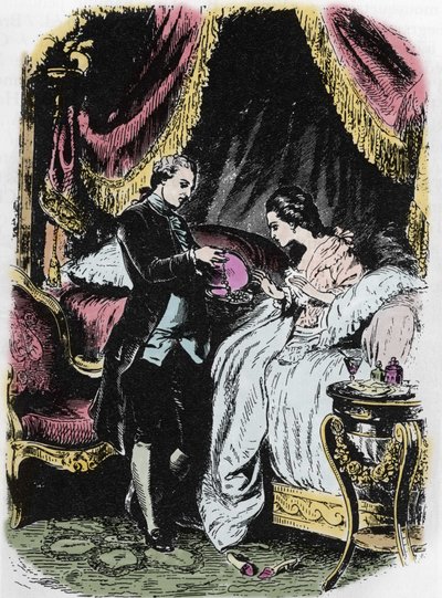 A királynő itala ihlette a nyaklánc tokot. Felix Philippoteaux (1815-1884) rajza Alexandre Dumas „A királynő nyakláncához”. alkotó: Felix Philippoteaux