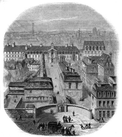 Kilátás a párizsi Gobelins gobelingyárra, a kapucinusok kolostorával, a csillagvizsgálóval és Blanche királyné kastélyával. Thorigny metszete alkotó: Felix Thorigny