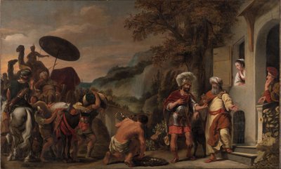 Elizeus visszautasítja Naámán ajándékait alkotó: Ferdinand Bol