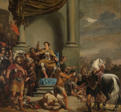 Titus Manlius Imperiosus Torquatus elrendeli fia lefejezését. 1661-64 alkotó: Ferdinand Bol