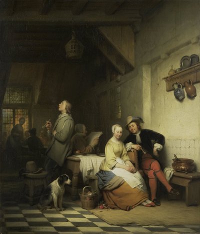 Egy fogadó belseje tizenhetedik századi jelmezben figurákkal alkotó: Ferdinand De Braekeleer (I)