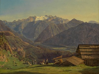 Kilátás a Dachsteinre és a Hallstättersee-re a Hütteneckalpe-ról, Ischl közelében alkotó: Ferdinand Georg Waldmüller