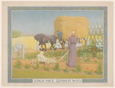 Nő gyermekkel a kosárban Amikor nyár volt (cím a tárgyon) alkotó: Ferdinand Hart Nibbrig (signed by artist)