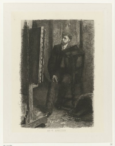 A festőállvány mögött álló művész portréja A stúdióban (cím az objektumon) alkotó: Ferdinand Oldewelt