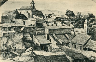 Kőbánya Alt-Matzleinsdorfban, a bécsi Szent Flórián plébániatemplommal, 1814-1815, 1943. alkotó: Ferdinand Olivier
