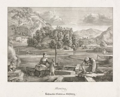 Hét kilátás Salzburgban és Berchtesgadenben: Hétfő: Rosenecker Garden Salzburg, 1823. alkotó: Ferdinand Olivier