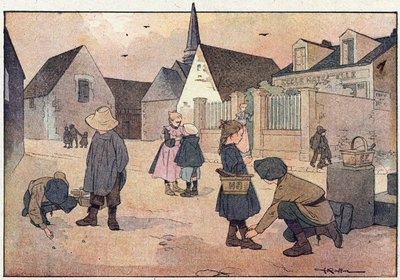 Iskolán kívül, a gyermekkori képeskönyvben, 1900 körül (metszet) alkotó: Ferdinand Raffin