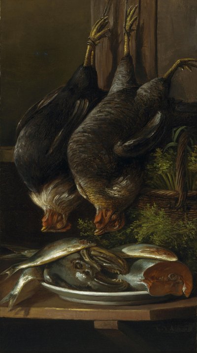 Csendélet csirkékkel és halakkal alkotó: Ferdinand Richardt