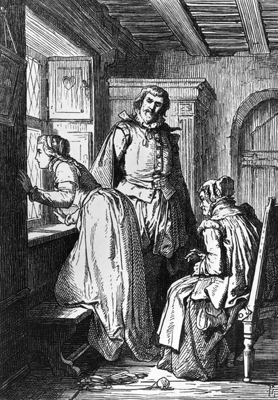 Klaerchen Egmontra vár, Egmont illusztrációja, Johann Wolfgang von Goethe (1749-1832) tragédiája, Ferdinand Rothbart (1823-1899) rajza után fametszet alkotó: Ferdinand Rothbart