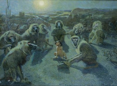 A majmok által elfogott Maugli (olaj és tinta, vászon) alkotó: Ferdinand Schebek
