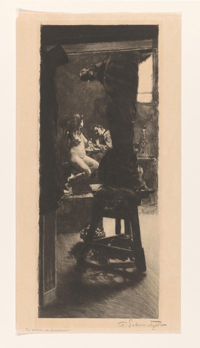 A szobrász műtermében (eredeti cím a tárgyon) alkotó: Ferdinand Schmutzer (signed by artist)