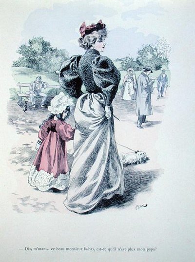 „Anya, az a férfi ott az apám?”, 1900 körül (színes metszet) alkotó: Ferdinand Sigismund Bac