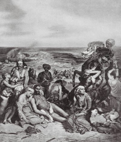 A chioszi mészárlások (litho) alkotó: Ferdinand Victor Eugene (after) Delacroix