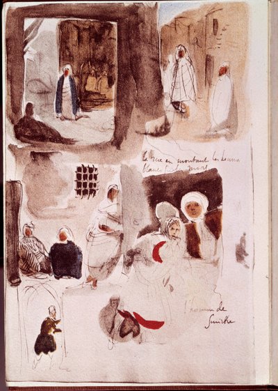 Album Észak-Afrikából és Spanyolországból: Utcák, falak és üzletek álló vagy ülő szereplőkkel, köztük Smirne emberével. Eugene Delacroix (1798-1863) akvarell tintával és tollal 1832 V. 0,19x0,12 m Párizs, Louvre Múzeum alkotó: Ferdinand Victor Eugene Delacroix