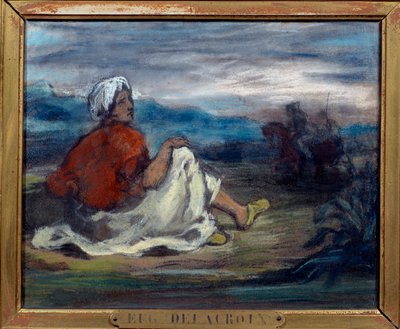 Egy arab vidéken ül az út szélén Eugene Delacroix (1798-1863) pasztellfestménye 19. századi magángyűjtemény alkotó: Ferdinand Victor Eugene Delacroix
